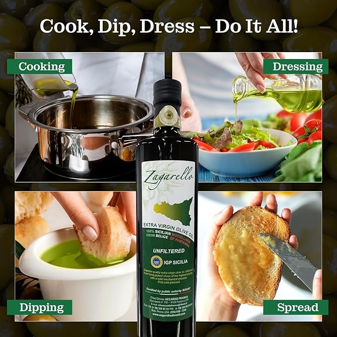 Zagarello 100% Traceable Italian Olive Oil Extra Virgin - 25.4 Fl Oz Unfiltered, Pure, IGP Certified