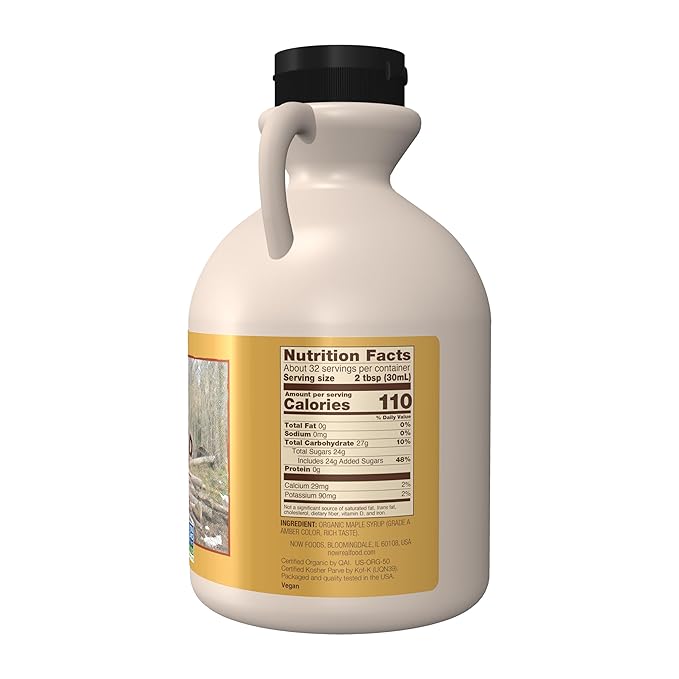 NOW Foods, Certified Organic Maple Syrup, Grade A Amber Color, 100% Pure, Light Delicate Flavor