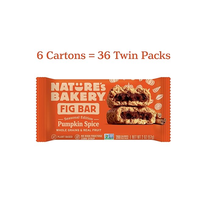 Nature's Bakery Whole Wheat Pumpkin Spice Fig Bars, 2 oz Snack Bars (36 Ct), Plant-Based, Vegan