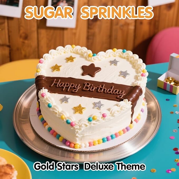 Edible Gold Star Sugar Sprinkles, Mix Size, Candy Star Sprinkle for Cake Decorations and Cupcake