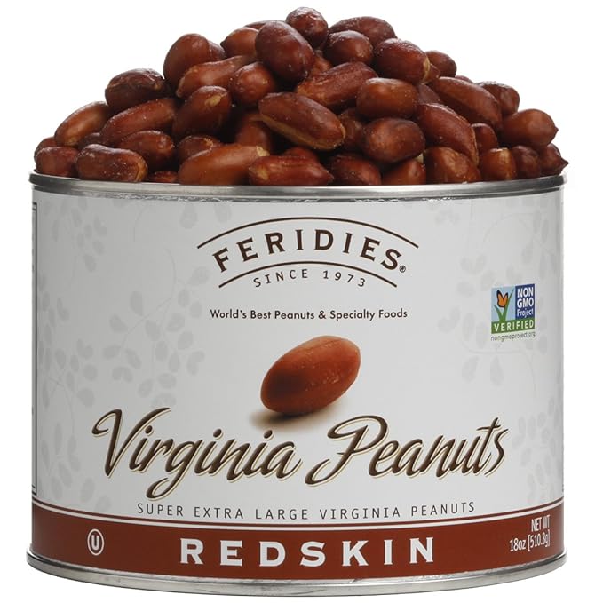 FERIDIES Extra Large Gourmet Salted Redskin Virginia Peanuts with Skins, 18 Oz CAN, All Natural