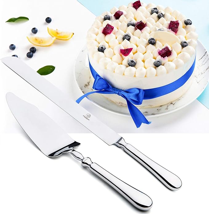 2 Piece Wedding Cake Knife and Server Set,18/10 Stainless Steel Cake cutting Set Pie Server Cake