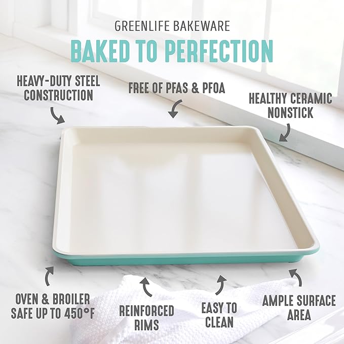 GreenLife 13" x 9" Quarter Sheet Baking Pans, 2 Piece Bakeware Set, PFAS-Free Ceramic Nonstick
