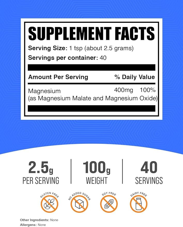 BulkSupplements.com Magnesium Malate Powder - Magnesium Supplements, High Bioavailabilty