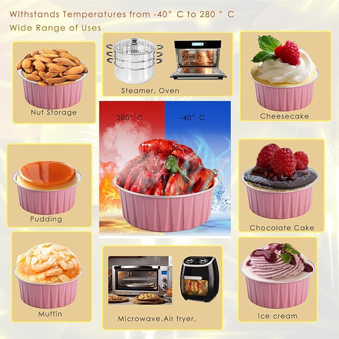 60 Pcs Mini Cake Pans with Lids,5oz Aluminum Foil Baking Cups Round Mini Disposable Ramekins 125ml
