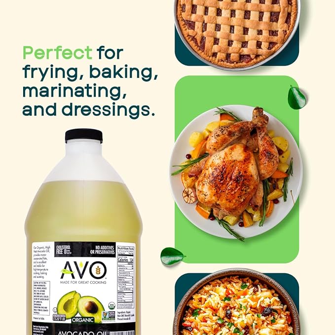 AVO ORGANIC AVOCADO Oil Frying, Baking, Non-stick Saut챕ing, Salads, Vinaigrette, Marinades, Pan