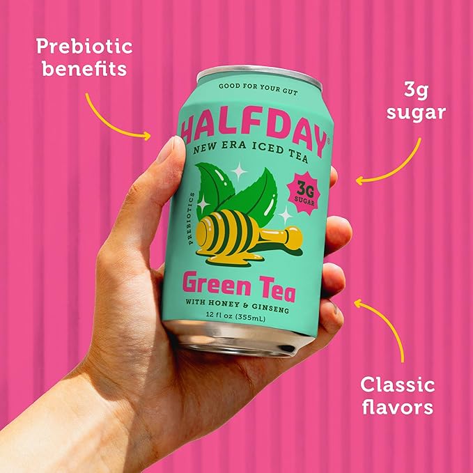 HALFDAY Prebiotic Green Tea with Honey & Ginseng, Supports Digestive & Gut Health, 6g Plant Fiber