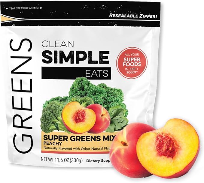 Clean Simple Eats Super Greens Powder, Naturally Flavored Greens Powder with Chlorella, Spirulina