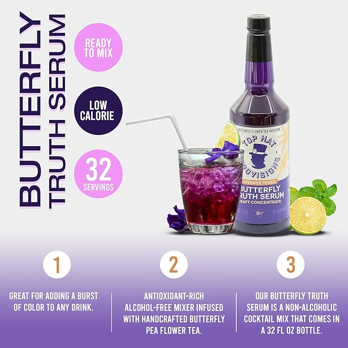 Top Hat Butterfly Truth Serum - Butterfly Pea Floral Extract - Blue Flower Tea Tincture - Blue