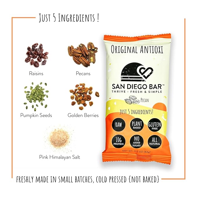 San Diego Bar Original Antioxi, 12 Count, Gluten Free, No Dairy, Vegan, Snack Food Bar