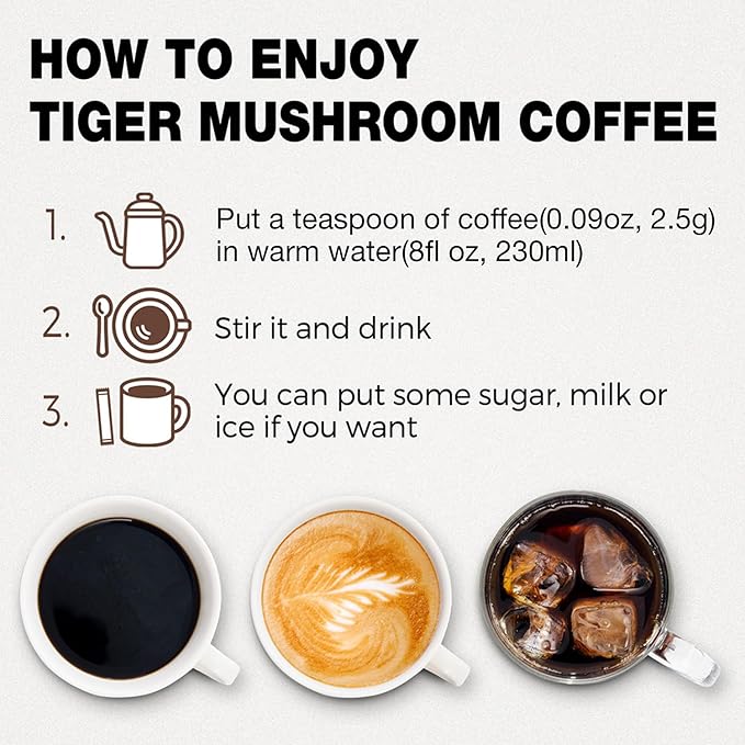 Tiger Organic 5 Mushroom Instant Coffee – 30 Servings with 100% Arabica | Immune System Booster