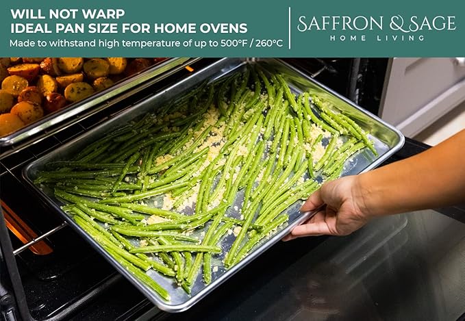 Commercial Quality Cookie Sheet Pan - 2 Pack Aluminum Half Sheet Baking Pan by Saffron & Sage Home