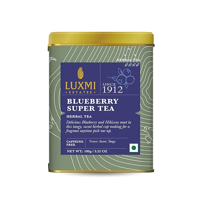 Luxmi Estates - Blueberry Herbal - Organic Blueberr Tea 100g (50 Cups) | Certified Organic Tea |