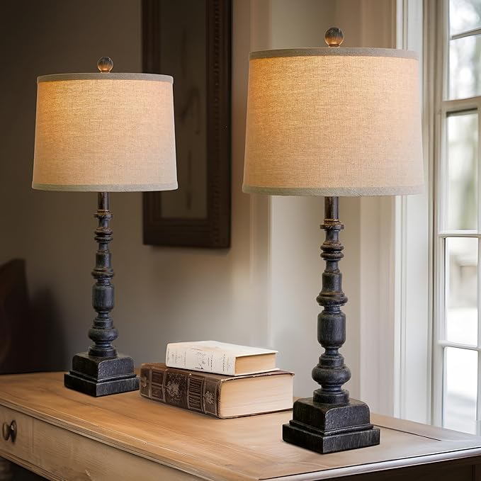 Oneach 27.75” Vintage Farmhouse USB A+C Table Lamps Set of 2 for Living Room Bedroom Traditional