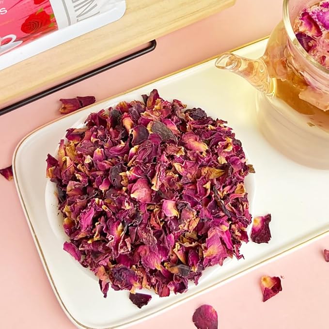 XIEJINJI Dried Rose Petals - 2.8oz/80g, Food-Grade Edible Rose Petals, Dried Flower Petals for