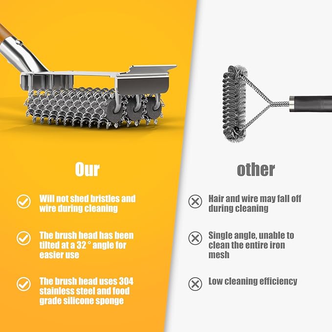 HOUSE AGAIN Grill Brush Bristle Free, 304 Stainless Steel Food-Grade Brush Head with Scraper, Safe