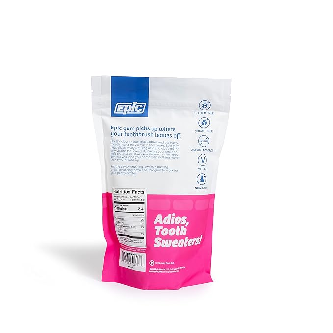 Epic 100% Xylitol Bubblegum Chewing Gum - Sugar Free, Aspartame Free Dental Gum - Supports Oral