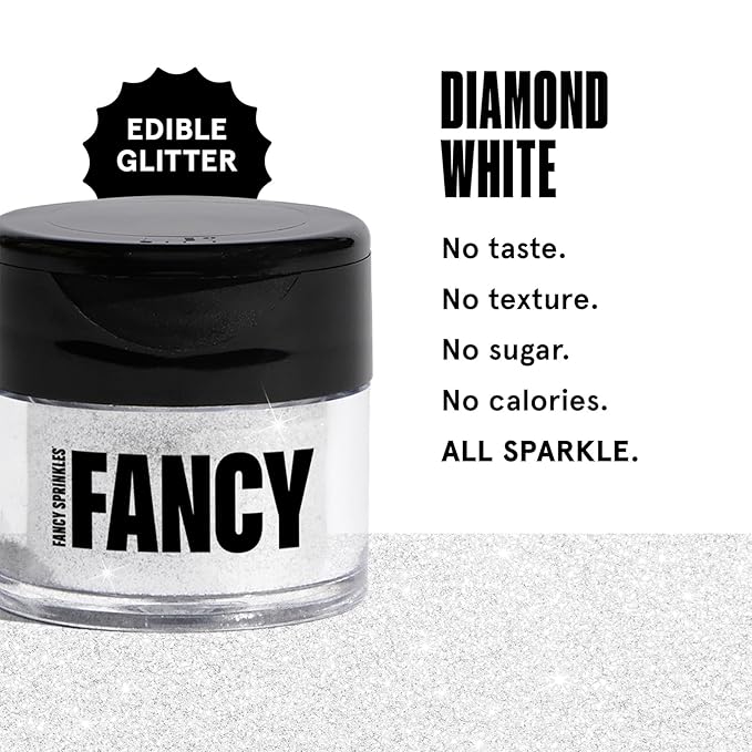 Fancy Sprinkles Diamond White Premium Edible Glitter, 100% Edible Glitter for Sparkling Food &