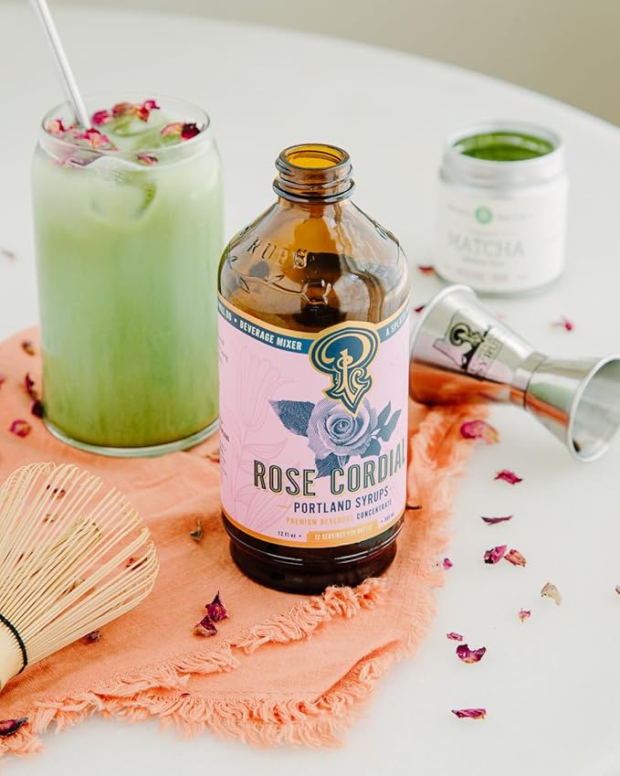 Portland Syrups Rose Cordial Syrup - Craft Exquisite Floral beverages for Cocktails, Mocktails