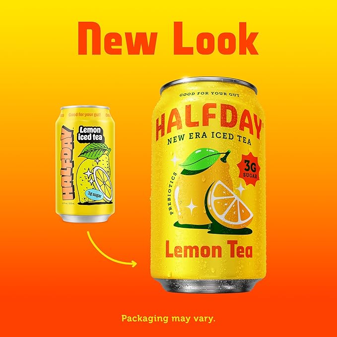 HALFDAY Prebiotic Iced Tea Lemon, Peach, Sweet Tea Variety Pack, Gut Health, Plant Fiber &