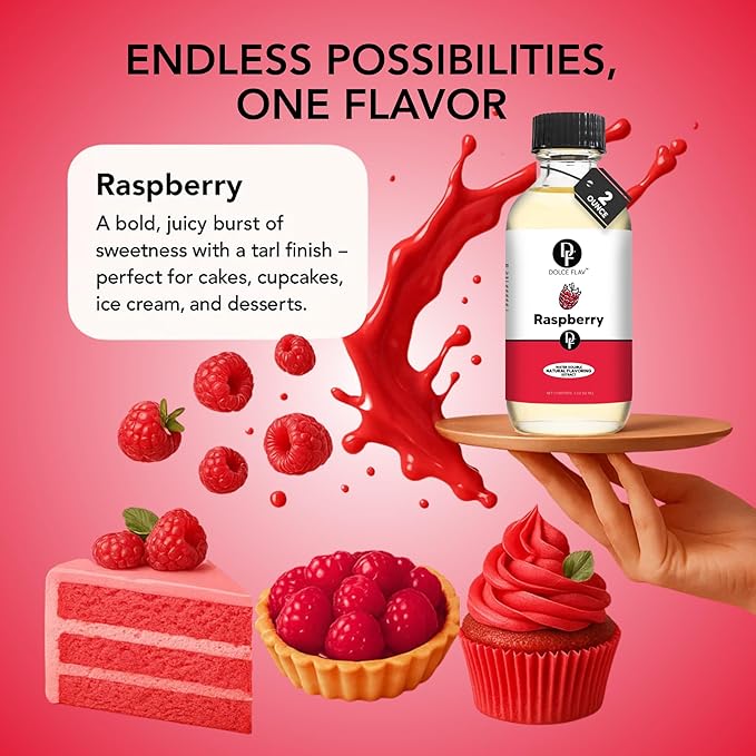 Dolce Flav Natural Raspberry Extract 2 oz ??Kosher, Sugar-Free, Concentrated Tart Raspberry