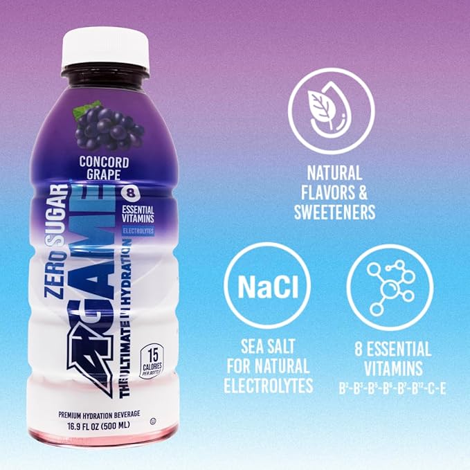 A-GAME Zero Sugar Sports Drink, Concord Grape Zero, Sugar FreNatural Flavors, Gluten Free & Keto