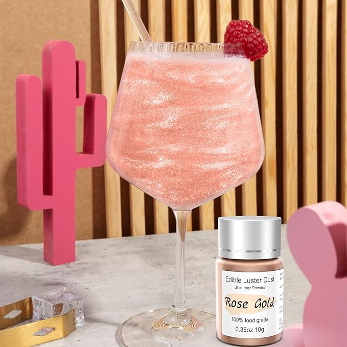 Rose Gold Luster Dust Edible Glitter for Cocktails ??10g Colaele Edible Shimmering Dust for