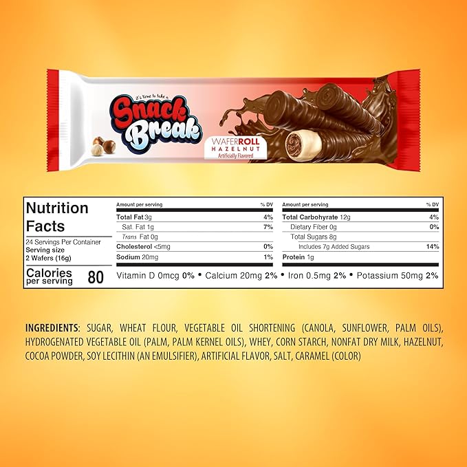 Snack Break Hazelnut Wafer Rolls, Rolled Wafer Cookies, Cocoa Coated Delicious Snack, Individually