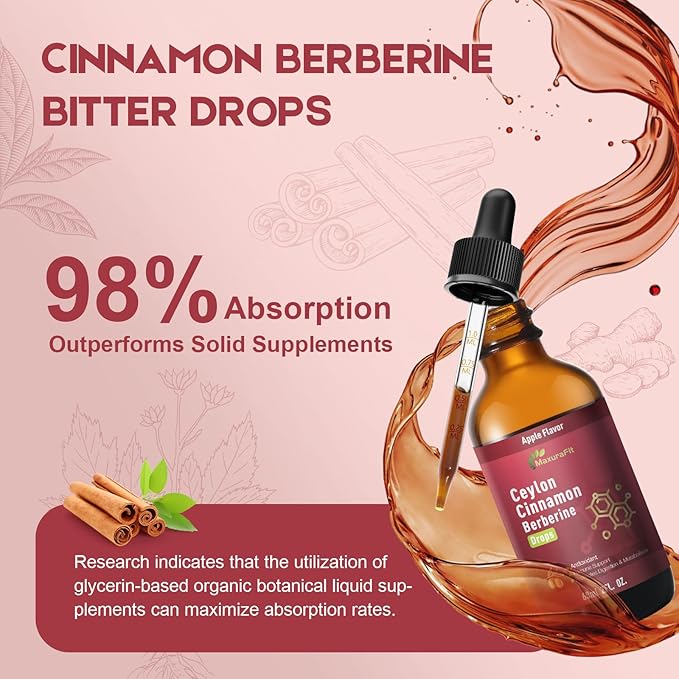 2 Pack Ceylon Cinnamon Berberine Bitter Liquid Drops Supplement with Turmeric,Green Tea,Apple Cider