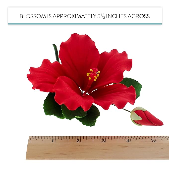 Global Sugar Art Hibiscus Sugar Cake Flowers Spray, Red Hawaiian Cake Flower Large, 1 Count by Chef