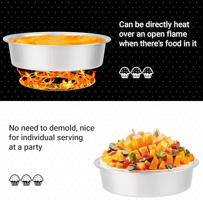 Beasea Aluminum Ramekins, 100 Pack 4" 7.3oz 215ml Mini Disposable Baking Foil Cups No Lids Ramekin