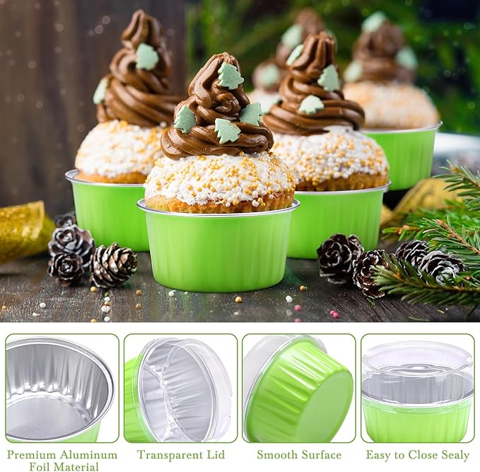 Gejoy 400 Pcs Aluminum Foil Baking Cups with Lids 5 oz Disposable Ramekins Mini Cake Pans Creme