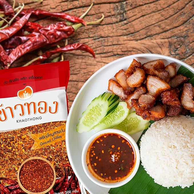 Khaothong Thai Ground Chili Pepper, Crushed Thai chili peppers, Ground red chili, Hot chili flakes