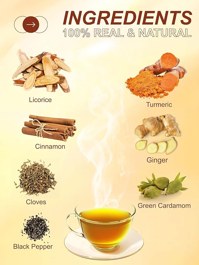 TeeLux Turmeric Chai Tea, Turmeric Tea with Licorice, Cinnamon, Ginger & Green Cardamom, Warming &