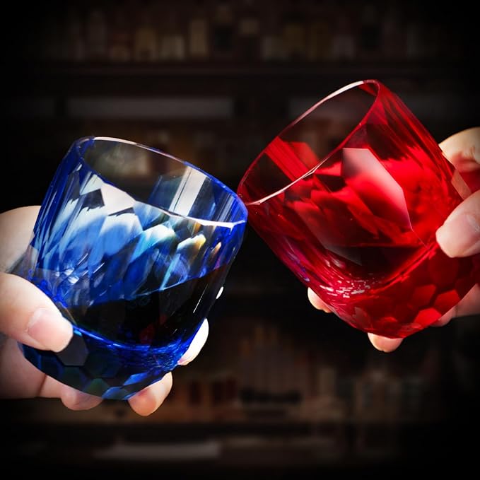 KAMMAK Crystal Whiskey Glasses Set of 2, 7oz Old Fashioned Glasses Stemless, Hand Blown Colored