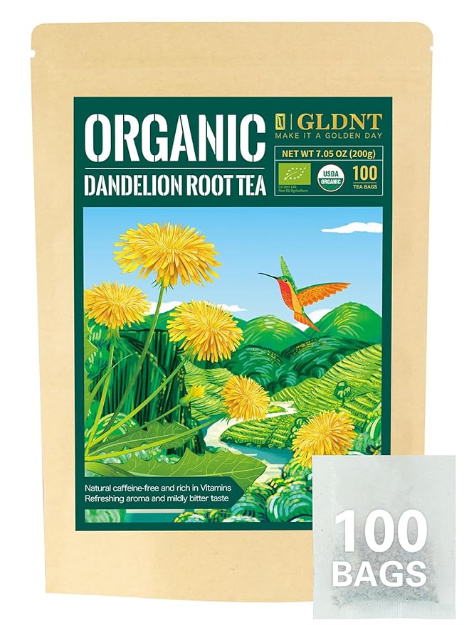 GLDNT Organic Dandelion Root Tea Bags, Premium Organic Raw Dandelion Root Tea, Smooth Taste