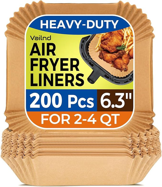 Air Fryer Paper Liners, 200pcs Air Fryer Liners Disposable, 6.3" Square Baking Liner for 2-4 qt