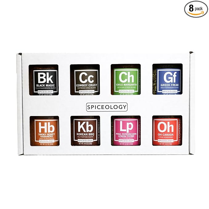 Spiceology - BBQ Rubs Gift Set - 8-Pack of Large Spice Blend and Seasoning Jars - Steak, Chicken