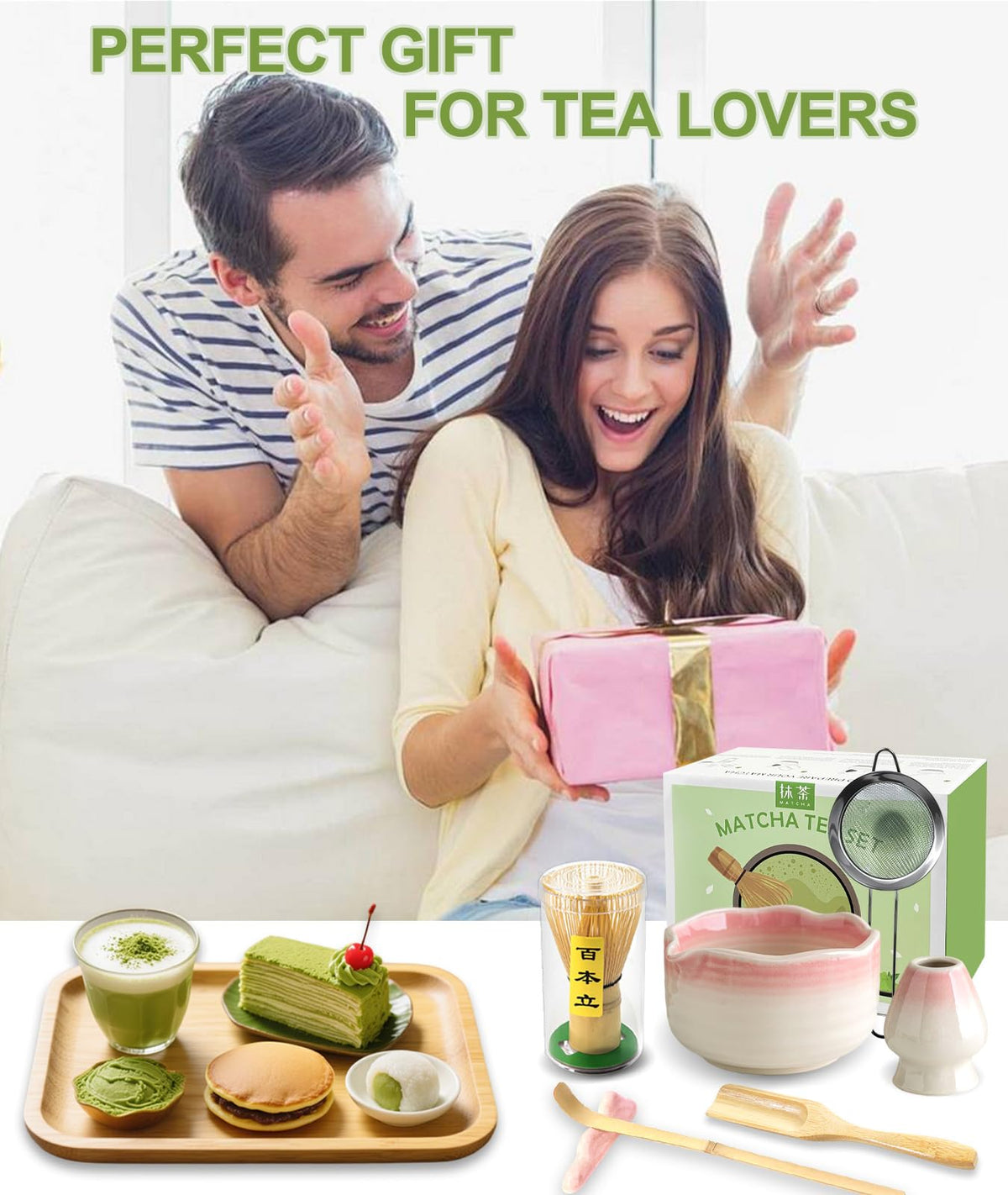 JBER Matcha Whisk Set, 7PCS Matcha Set with Bamboo Whisk and Ceramic Bowl