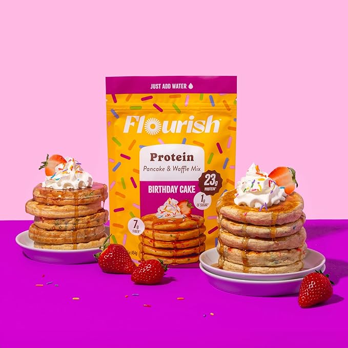 Flourish Protein Pancake & Waffle Mix, with Whey Protein & Flax Seed, No Added Sugar, High in