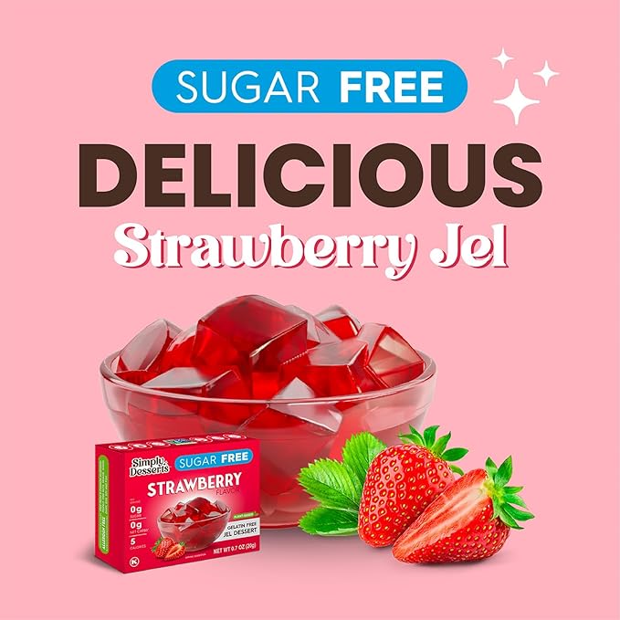 Simply Desserts Sugar-Free Strawberry Jel, 6-Pack - Vegan Dessert, Keto Snacks, Diabetic Friendly &