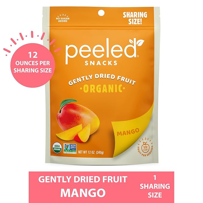 Peeled Snacks Organic Dried Fruit ??Healthy, Vegan Snacks for On-the-Go Lunch and More Mango, 12 Oz
