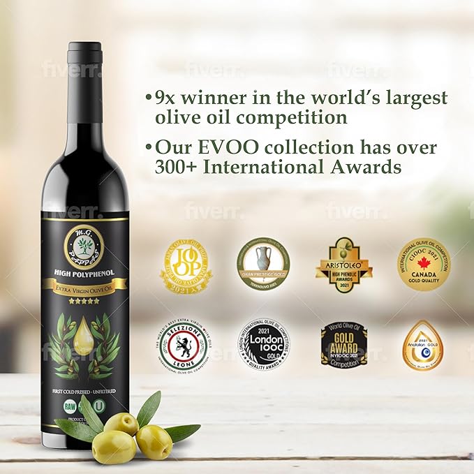 M.G. Pappas Extra Virgin Olive Oil, High Polyphenol EVOO - Cold Pressed & Unfiltered Greek Olive