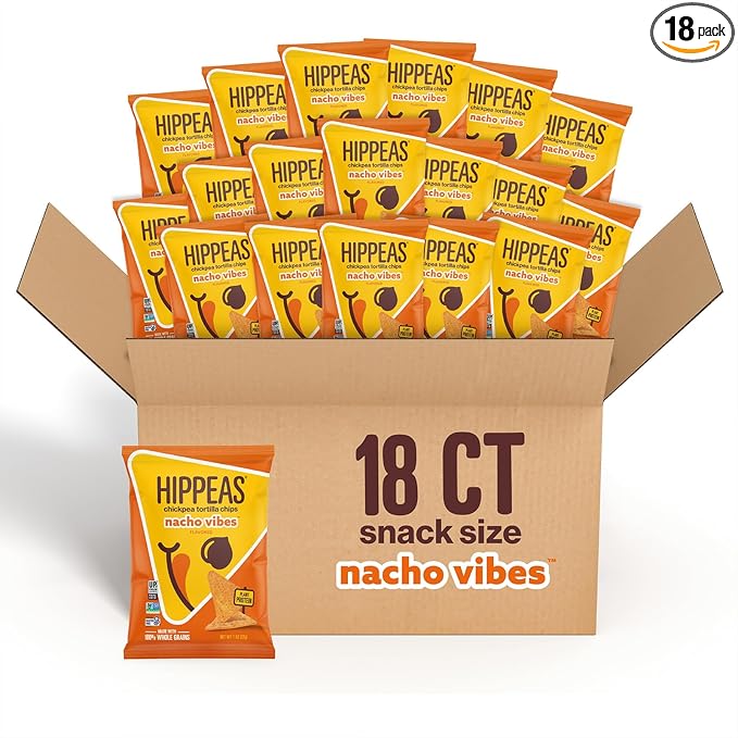 Hippeas Chickpea Tortilla Chips, Nacho Vibes, 1 Ounce (Pack of 18), 3g Protein, 3g Fiber, Vegan