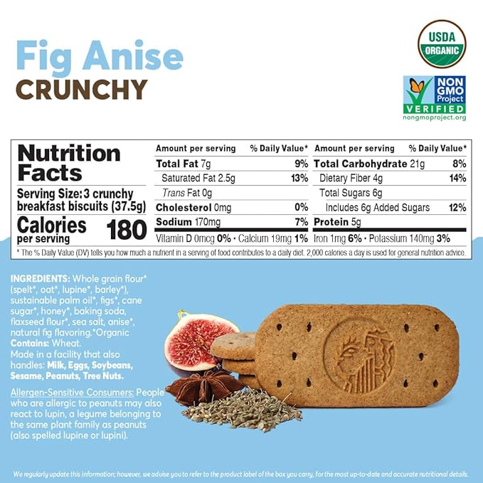 Olyra Organic Breakfast Biscuits - Fig Anise - Healthy Snacks for Adults - Office Snacks - Healthy
