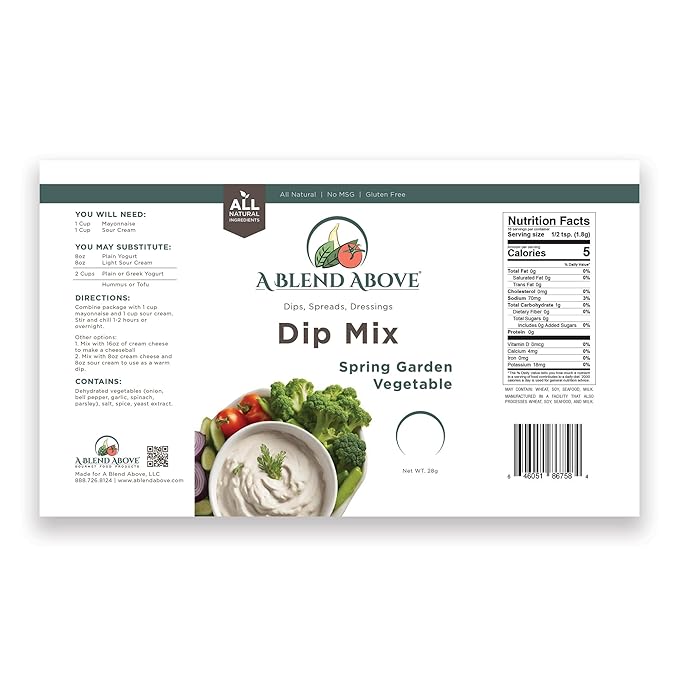 A Blend Above Spring Garden Vegetable Dip Mix, 3 Packs, 1 oz. Each, Makes 16 Ounces, Gluten-Free