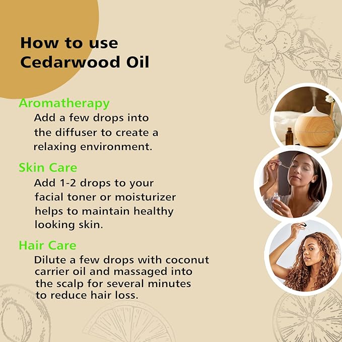 Cedarwood Essential Oil 1 Oz, 100% Pure Natural Cedarwood Oil, Aromatherapy Essential Oils for