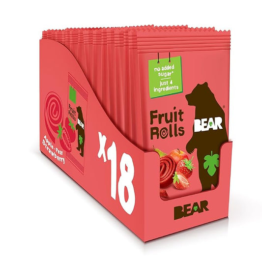 BEAR Real Fruit Snack Rolls - Gluten Free, Vegan, and Non-GMO - Strawberry ??36 Rolls, Healthy
