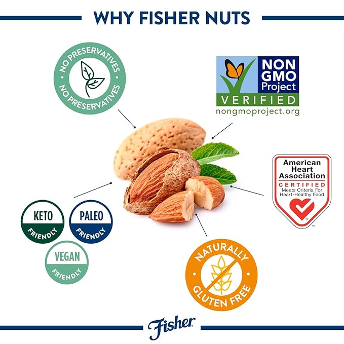 Fisher Chef's Naturals Unsalted Toasted Sliced Almonds 10oz Resealable Bag, Raw Nuts Perfect for