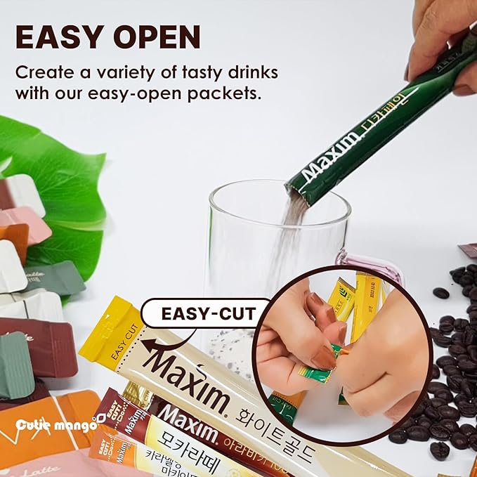 CUTIE MANGO Maxim & Stevia Variety 20 Sticks Premium Korean Instant Coffee Sampler White Mocha